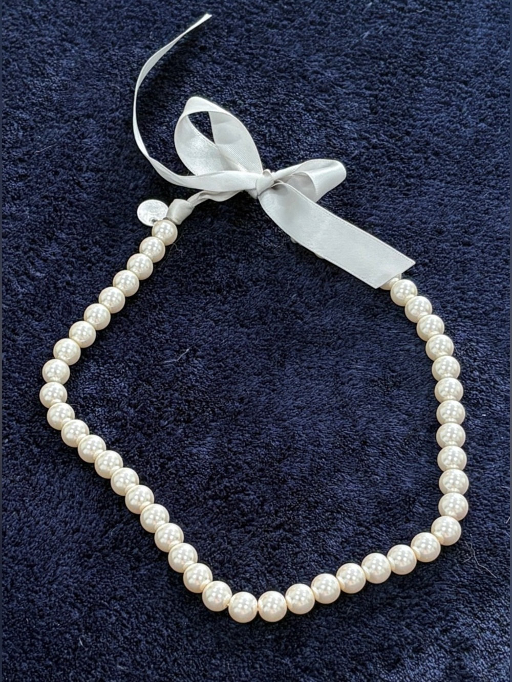 Classic White Faux Pearl Ribbon Necklace